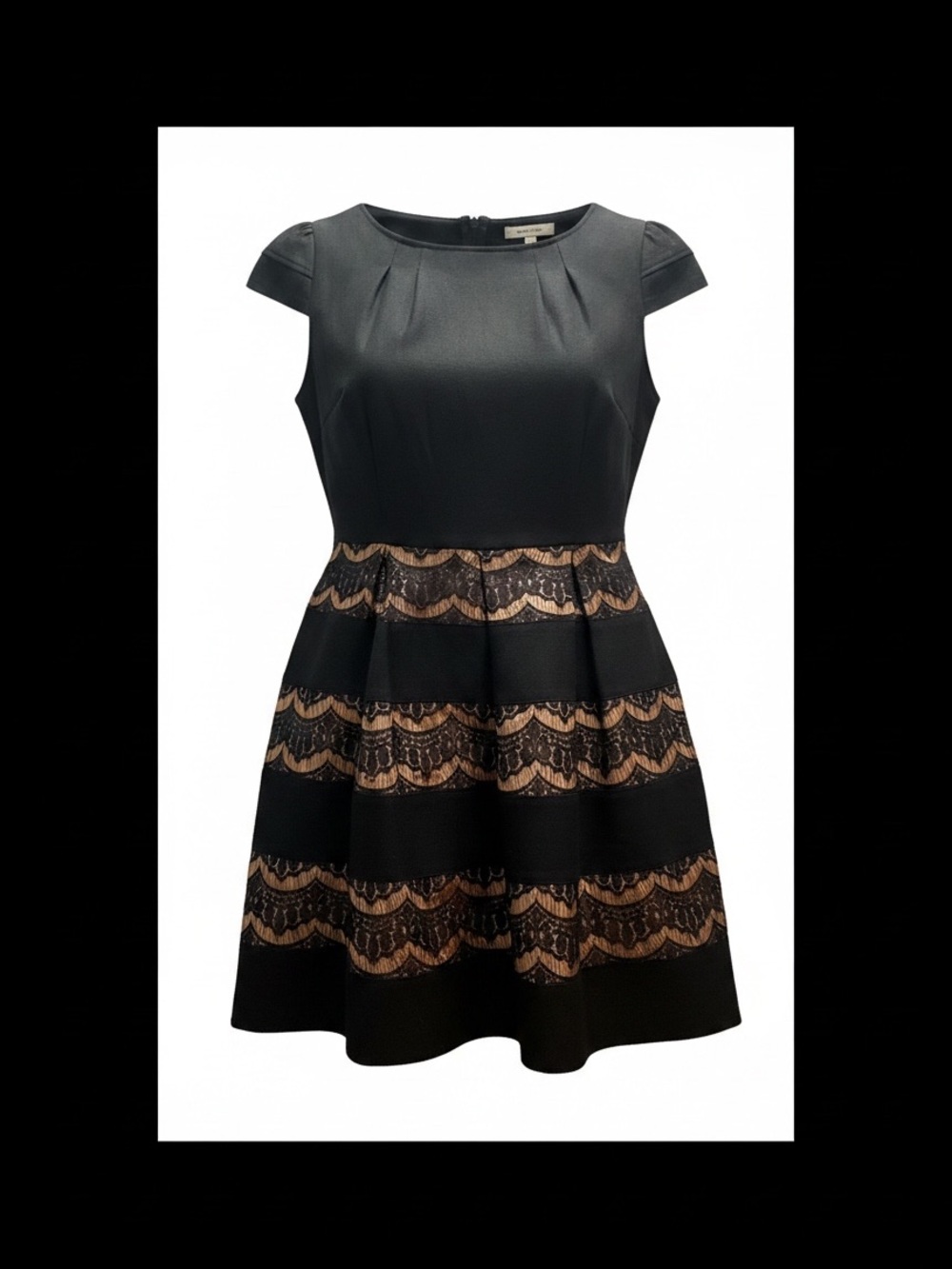 Stunning Black Fit & Flare Midi Dress with Lace-Striped Skirt.My My Look at you
